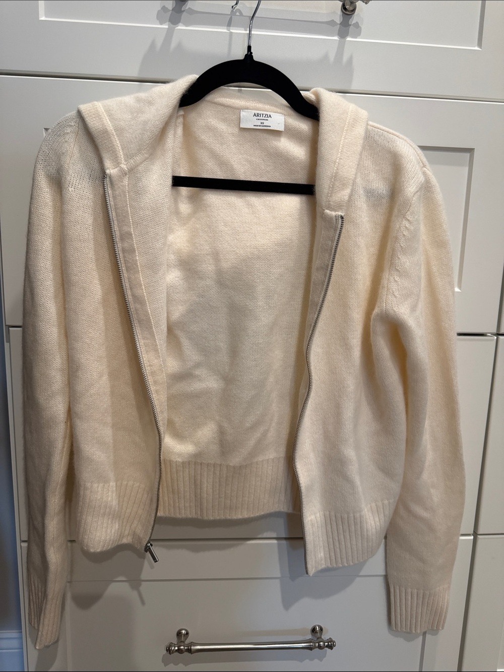 Aritzia Cream Zip-Front Hoodie Cardigan